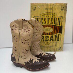 LOBLAN brand cowboy boots! Tan w/ great details, leather soles, size US 7/ EU 38